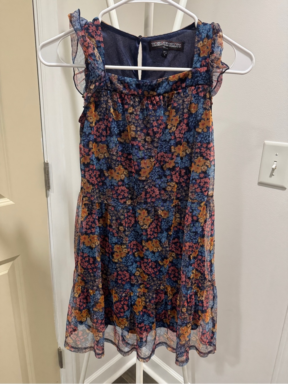 Three Pink Hearts Floral Ruffle Dress